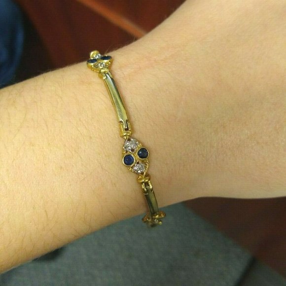 Vintage 14K Yellow Gold Blue Sapphire Diamond 7.5